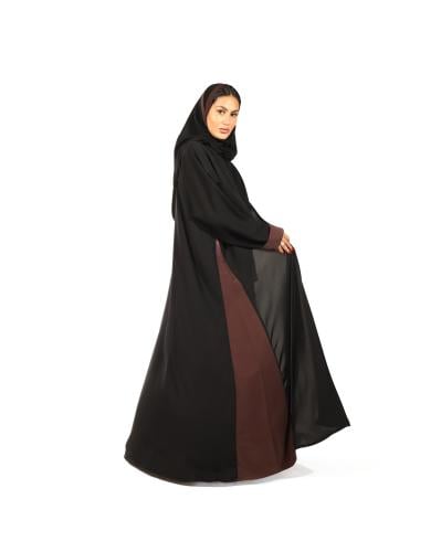 عباية اسود وبني نص كلوش إنترنت كوري بأكمام ذات طرف ملون