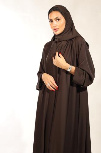 عباية بني نص كلوش قماش بلاك بيري كوري بأكمام مرتبة