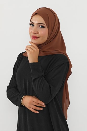 حجاب شيفون بمغناطيس وقبعة جانبي-بني