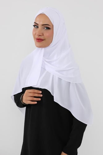 حجاب شيفون بمغناطيس وقبعة جانبي-ابيض