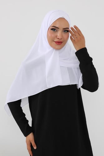 حجاب شيفون بمغناطيس وقبعة جانبي-ابيض