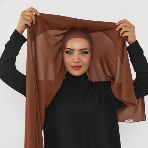 حجاب شيفون بمغناطيس وقبعة جانبي-بني