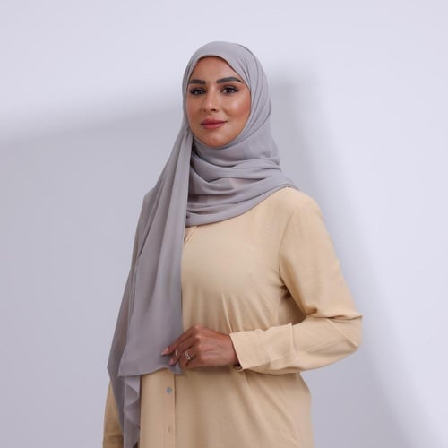 طرحة ميني شيفون ربع مبطن من الامام ميني-رمادي