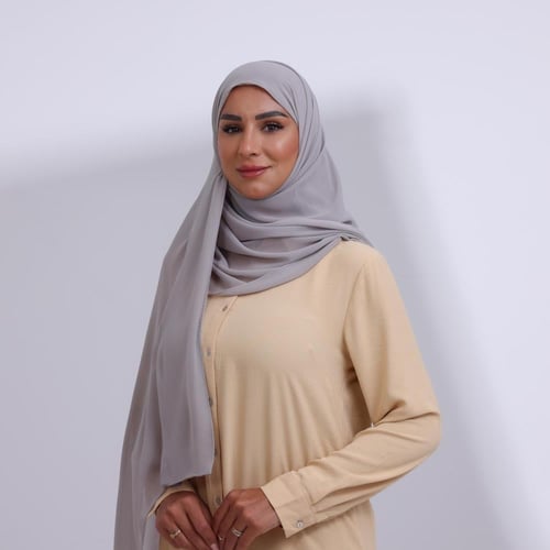 طرحة ميني شيفون ربع مبطن من الامام ميني-رمادي