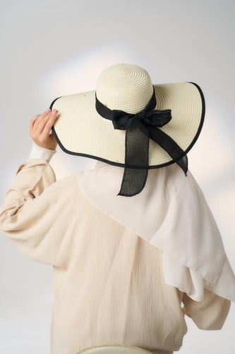 طقم قبعة كاملة مع طرحة صيفية-بيج