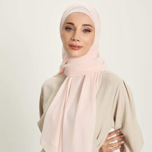 طرحة شيفون مع قبعة منفصلة- وردي