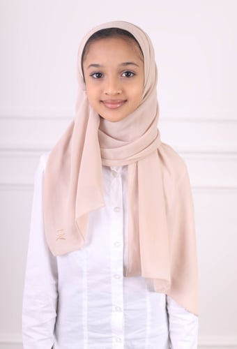 طرحة بناتي شيفون مشبوكة مع قبعة - بيج