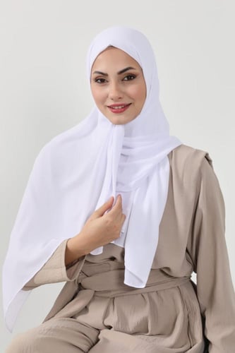 حجاب شيفون بمغناطيس وقبعة جانبي-ابيض