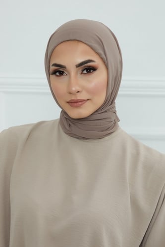 طرحه شيفون مع قبعة - بني