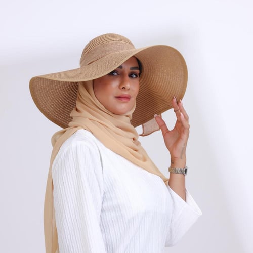 طقم قبعة كاملة مع طرحة صيفية-بيج