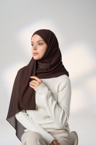 طرحة شيفون ربع مبطن من الأمام-بني