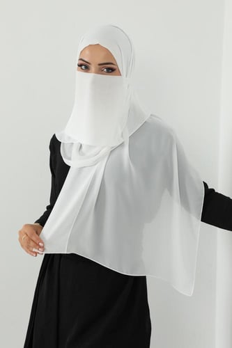 طقم طرحة ولثام ربط- أبيض