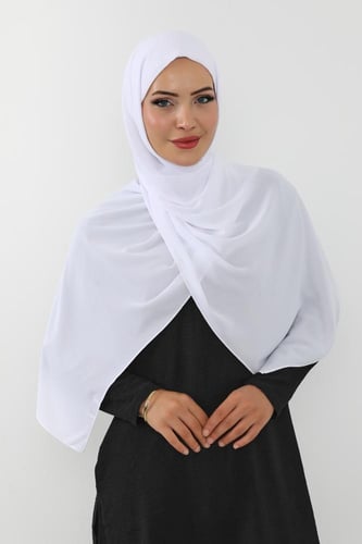 حجاب شيفون بمغناطيس وقبعة بالوسط-ابيض