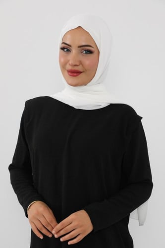 حجاب شيفون بمغناطيس وقبعة بالوسط-اوف وايت