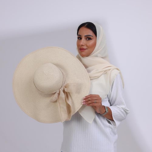 طقم قبعة كاملة مع طرحة صيفية-بيج