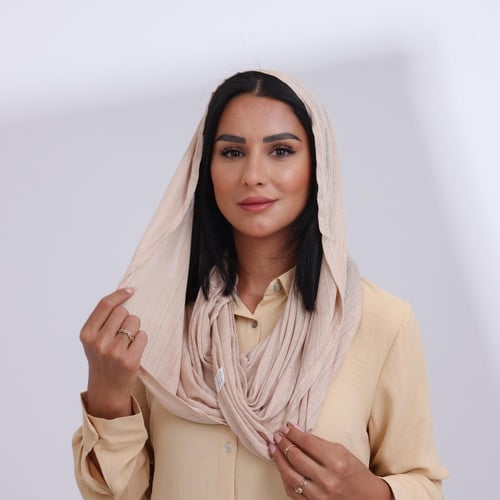 طقم طرحة مفتوحة مثلث مع قبعة-بيج