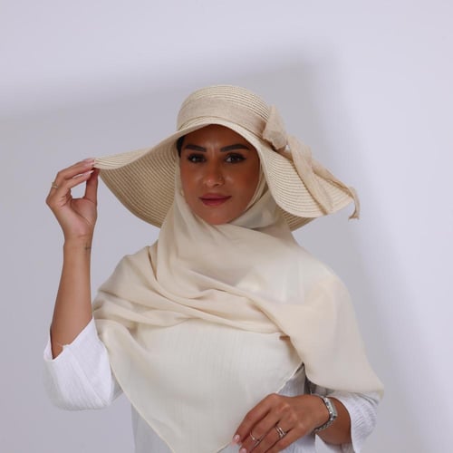 طقم قبعة كاملة مع طرحة صيفية-بيج