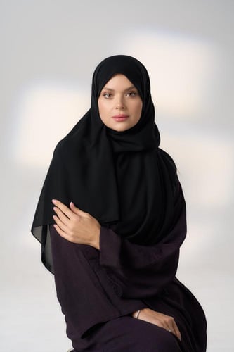 طرحة كوري ونقاب حرير من الداخل-اسود