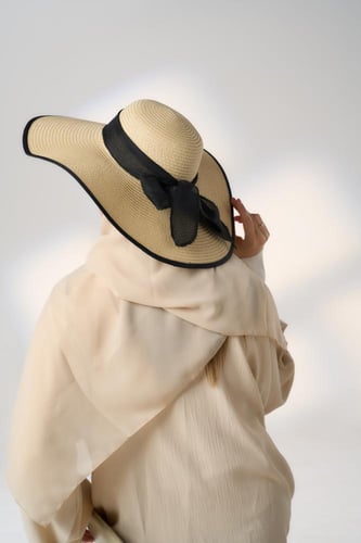 طقم قبعة كاملة مع طرحة صيفية-بيج