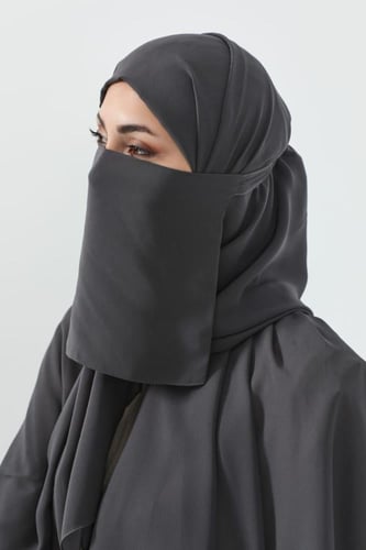 طقم طرحة ولثام-رمادي