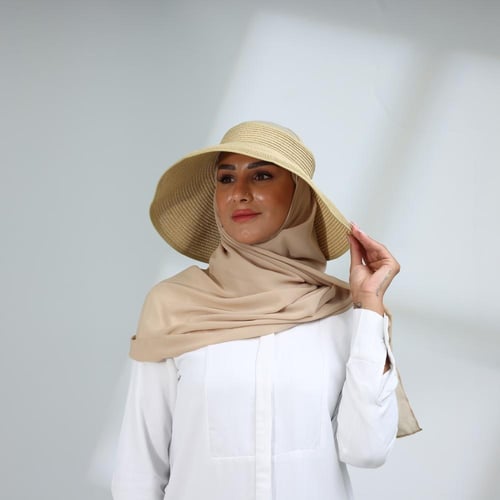 طقم نصف قبعة مع طرحة صيفية-بيج