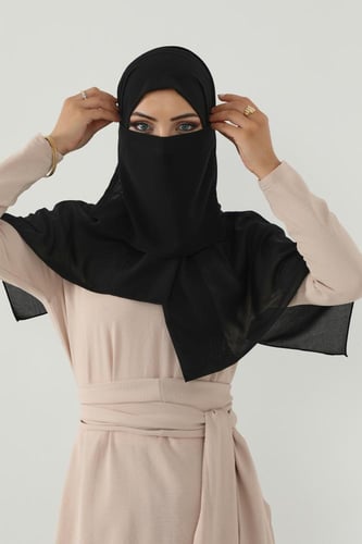 طقم طرحة ولثام ربط - أسود