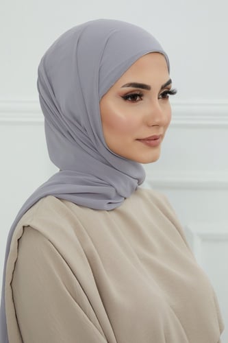 طرحه شيفون مع قبعة - رمادي