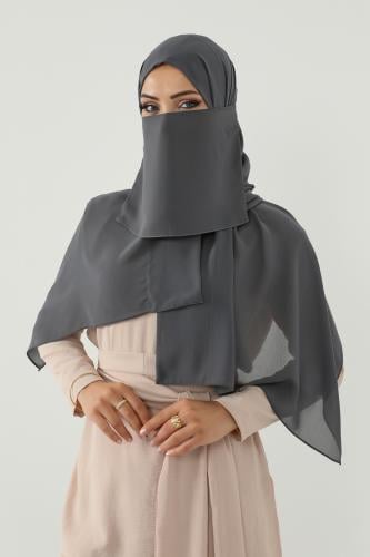 طقم طرحة ولثام مطاط-رمادي