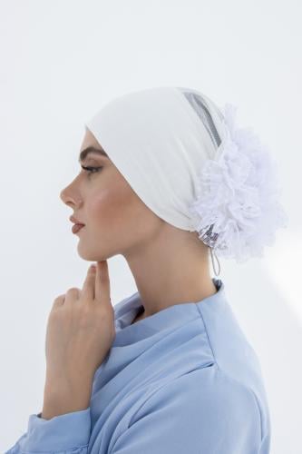 قبعه بف تحت الحجاب مع سيلكون مانع للإنزلاق - ابيض