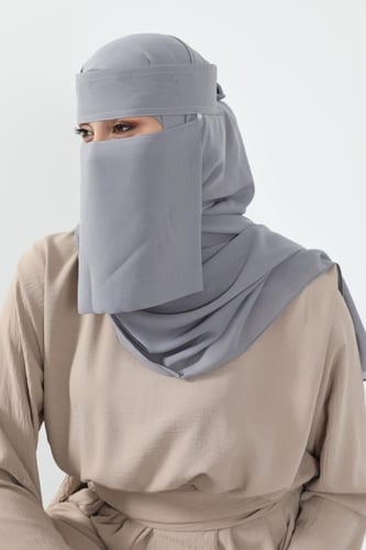 طقم طرحة ونقاب-رمادي