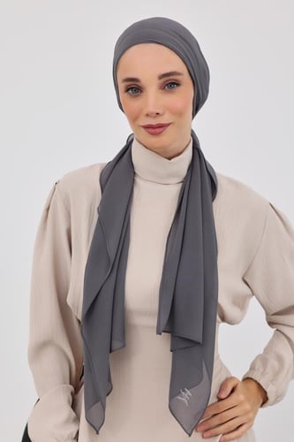 توربان شيفون مع قبعة داخلية-رمادي