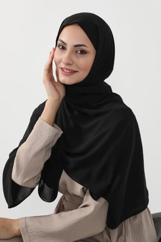 حجاب شيفون بمغناطيس وقبعة وسط-اسود