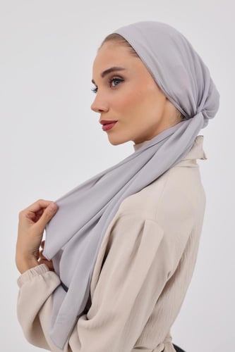 توربان شيفون مع قبعة داخلية-رمادي