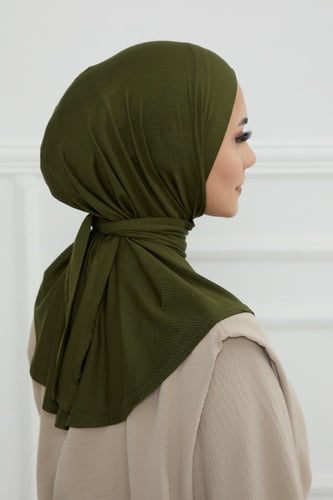 قبعة حجاب دبل سترتش ربط - أخضر زيتي