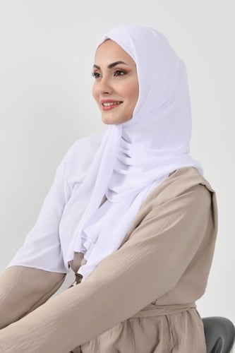 حجاب شيفون بمغناطيس وقبعة جانبي-ابيض