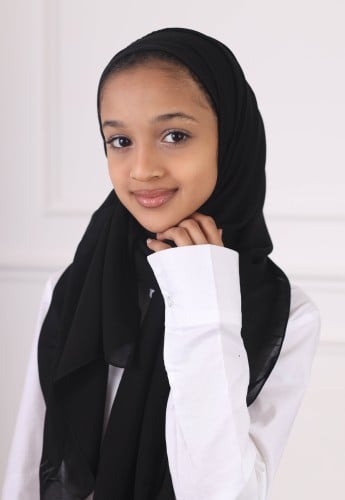 طرحة بناتي شيفون مشبوكة مع قبعة - اسود