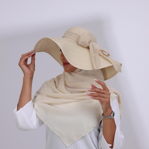 طقم قبعة كاملة مع طرحة صيفية-بيج