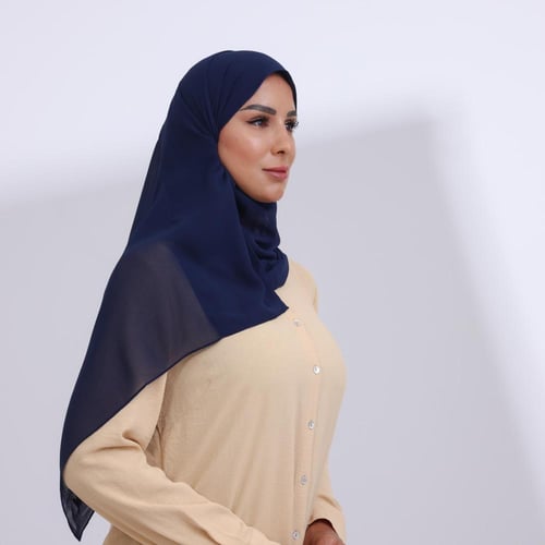 طرحة شيفون ربع مبطن من الامام كحلي غامق مبطن