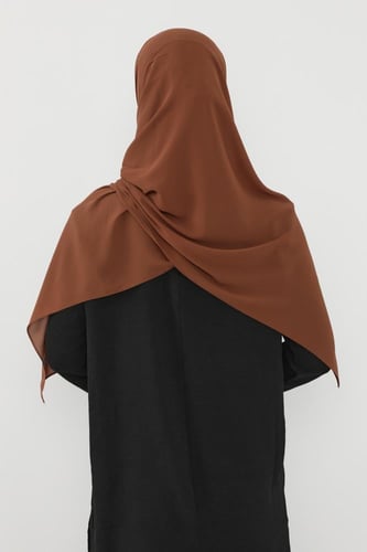 حجاب شيفون بمغناطيس وقبعة جانبي-بني