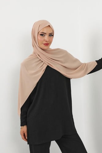 حجاب شيفون بمغناطيس وقبعة بالوسط-بيج