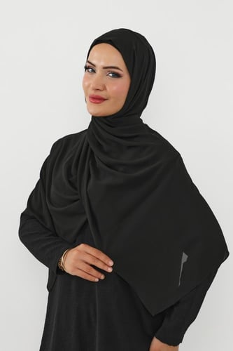 حجاب شيفون بمغناطيس وقبعة وسط-اسود