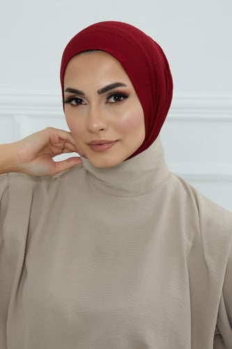 قبعة حجاب دبل سترتش ربط - عنابي