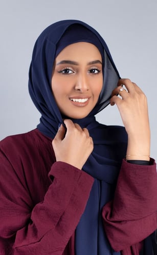 طرحة شيفون مع قبعة منفصلة- كحلي