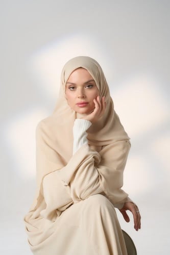 طقم قبعة كاملة مع طرحة صيفية-بيج