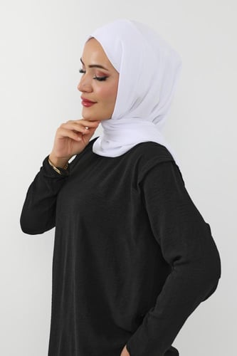 حجاب شيفون بمغناطيس وقبعة بالوسط-ابيض