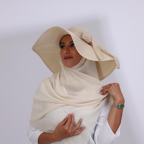 طقم قبعة كاملة مع طرحة صيفية-بيج