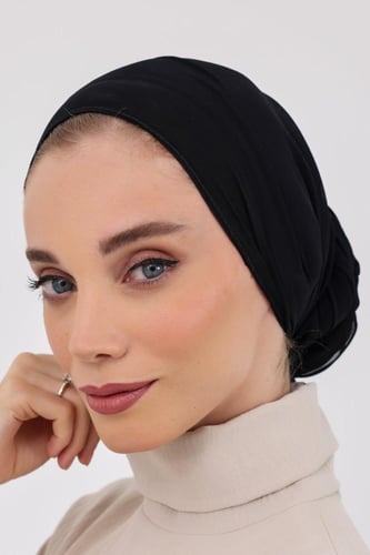 توربان شيفون مع قبعة داخلية-اسود
