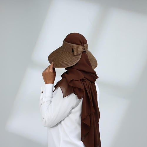 طقم نصف قبعة مع طرحة صيفية-بني