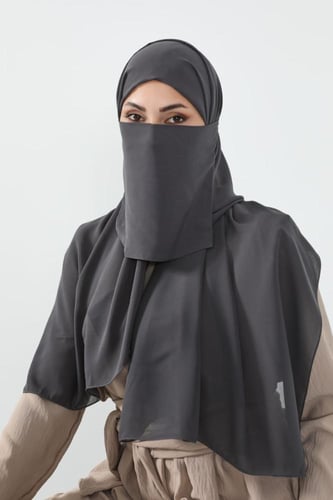 طقم طرحة ولثام-رمادي