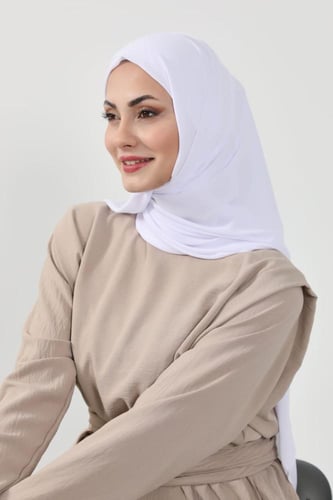 حجاب شيفون بمغناطيس وقبعة جانبي-ابيض